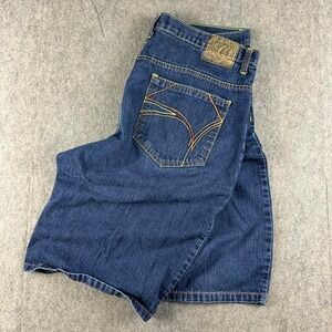 Y2K baggy jean shorts jorts embroidered skater grunge hip hop 38 x 14.5 blue vtg